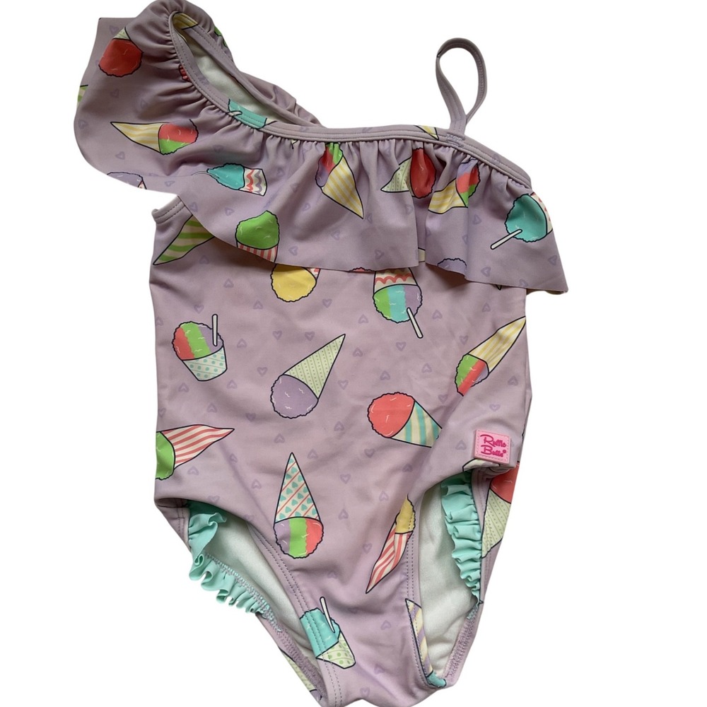 RuffleButts Girls Lavender Snow Cone Ice Cream One Shoulder Swimsuit 3T Purple